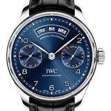 IWC Portugieser Annual Calendar Watch - 44.2 mm Stainless Steel Case - Midnight Blue Dial - Black Alligator Strap - IW503502