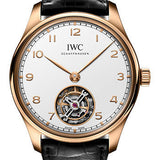 IWC Portugieser Hand-Wound Tourbillon Watch - 18K Armor Gold® Case - Silver-Plated Dial - Black Alligator Leather Strap - IW545801