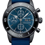 Breitling Superocean Heritage Chronograph 44 Outerknown Watch - Black steel - Blue Dial - Taffetas Dark Blue Nato Strap - Tang Buckle - M133132A1C1W1