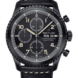 Breitling Aviator 8 Chronograph 43 Watch - Black Steel Case - Black Dial - Black Leather Strap - M13314101B1X1