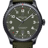 Breitling Aviator 8 Automatic 41 Black Steel Curtiss Warhawk Watch - Black steel - Green Dial - Green Kaki Leather Strap - Tang Buckle - M173152A1L1X1