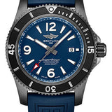 Breitling Superocean Automatic 46 Black Steel Watch - Black steel - Blue Dial - Blue Rubber Strap - Tang Buckle - M17368D71C1S1