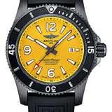 Breitling Superocean Automatic 46 Black Steel Watch - DLC-Coated Stainless Steel - Yellow Dial - Black Rubber Strap - Tang Buckle - M17368D71I1S1