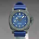 Panerai Submersible QuarantaQuattro Carbotech Blu Abisso PAM01232 44MM Carbon Blue Dial Full Set WARRANTY
