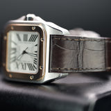 Cartier Santos 100 Two-Tone Mid-Size W20107X7 33MM Gold/Steel White Dial Full Set WARRANTY