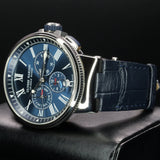 Ulysse Nardin Marine Chronograph 1533-150/43 43MM Steel Blue Dial Full Set WARRANTY
