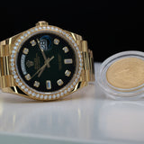 Rolex Presidential Day-Date 128348RBR 36MM Yellow Gold Green Dial Full Set WARRANTY