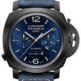 Panerai Luminor Chrono Monopulsante 8 Giorni GMT Blu Notte - 44mm Black Ceramic Case - Blue Sun-Brushed Dial - PAM01135