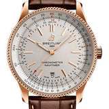 Breitling Navitimer Automatic 41 Watch - 18K Red Gold - Silver Dial - Brown Alligator Leather Strap - Tang Buckle - R17326211G1P1