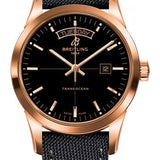 Breitling Transocean Day & Date Watch - 18k Red Gold - Black Dial - Anthracite Military Strap - Tang Buckle - R4531012/BB70/109W/R20BA.1