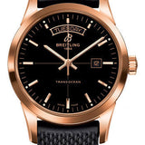 Breitling Transocean Day & Date Watch - 18k Red Gold - Black Dial - Black Rubber Aero Classic Strap - R4531012/BB70/279S/R20D.3