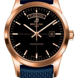 Breitling Transocean Day & Date Watch - 18k Red Gold - Black Dial - Blue Rubber Aero Classic Strap - R4531012/BB70/281S/R20D.3