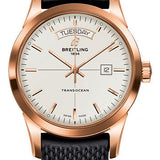 Breitling Transocean Day & Date Watch - 18k Red Gold - Mercury Silver Dial - Black Rubber Aero Classic Strap - R4531012/G752/279S/R20D.3