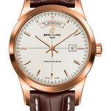 Breitling Transocean Day & Date Watch - 18k Red Gold - Mercury Silver Dial - Brown Croco Strap - Tang Buckle - R45310121G1P1