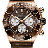 Breitling Super Chronomat B01 44 Watch - 18K Red Gold - Brown Dial - Brown Rubber Strap - Folding Buckle - RB0136E31Q1S1