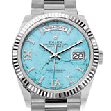 Rolex Day-Date 36 Turquoise Diamond Dial Fluted Bezel White gold President Watch 128239