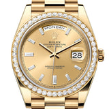 Rolex Day-Date 40 Champagne Baguette Diamonds Dial Yellow Gold President Men's Watch 228348RBR 228348