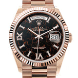 Rolex Day-Date 36 Eisenkiesel Dial Fluted Bezel 18K Everose gold President Watch 128235