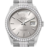 Rolex Day-Date 36 Silver Dial Diamond Bezel White Gold Diamond President Watch 128349RBR