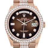 Rolex Day-Date 36 Brown Ombre Diamond Dial Diamond Bezel 18K Everose Gold Diamond President Watch 128345RBR