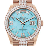 Rolex Day-Date 36 Turquoise Dial Diamond Bezel 18K Everose Gold Diamond President Watch 128345RBR