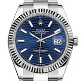 Rolex White Rolesor Datejust 41 Watch - Fluted Bezel - Bright Blue Fluted Motif Index Dial - Oyster Bracelet - 126334 blflmio