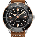 Breitling Superocean Heritage '57 Watch - Steel and 18K Red Gold - Black Dial - Brown Calfskin Leather Strap - Tang Buckle - U10370121B1X1