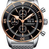 Breitling Superocean Heritage II Chronograph 44 Watch - Steel and Rose Gold Case - Black Dial - Steel Aero Classic Bracelet - U13313121B1A1