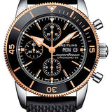 Breitling Superocean Heritage II Chronograph 44 Watch - Steel and Rose Gold Case - Volcano Black Dial - Black Rubber Aero Classic Strap - U13313121B1S1