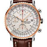 Breitling Navitimer Chronograph 41 Watch - Steel & Red Gold - Mercury Silver Dial - Brown Alligator Strap - Tang Buckle - U13324211G1P1