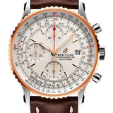 Breitling Navitimer Chronograph 41 Watch - Steel and 18K Red Gold - Silver Dial - Brown Calfskin Leather Strap - Folding Buckle - U13324211G1X2