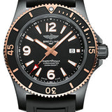 Breitling Superocean Automatic 46 Black Steel Watch - DLC-Coated Steel and 18K Red Gold - Black Dial - Black Rubber Strap - Tang Buckle - U17368221B1S1