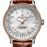 Breitling Navitimer Automatic 35 Watch - Steel and 18K Rose Gold - Mother-Of-Pearl Dial - Brown Alligator Leather Strap - Folding Buckle - U17395211A1P2