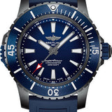 Breitling Superocean Automatic 48 Watch - DLC-Coated Titanium - Blue Dial - Blue Rubber Strap - Tang Buckle - V17369161C1S1