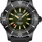 Breitling Superocean Automatic 48 Watch - DLC-Coated Titanium - Green Dial - Black Rubber Strap - Tang Buckle - V17369241L1S1