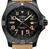 Breitling Avenger Automatic GMT 45 Night Mission Watch - DLC-Coated Titanium - Black Dial - Sand Calfskin Leather Strap - Tang Buckle - V32395101B1X1