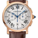 Cartier Rotonde de Cartier Chronograph Watch - 40 mm Pink Gold Case - Silvered Effect Dial - Brown Alligator Strap - W1556238