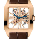 Cartier Santos-Dumont Skeleton Watch - 38.7 x 47.4 mm Pink Gold Case - Silver Dial - Brown Alligator Strap - W2020057