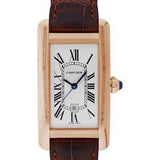 Cartier Tank Americaine Medium Model Watch - 41.6 x 22.6 mm Pink Gold Case - Brown Alligator Strap - W2620030