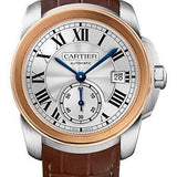 Cartier Calibre de Cartier Watch - 38 mm Steel Case - Pink Gold Bezel - Silvered Dial - Dark Brown Alligator Strap - W2CA0002