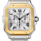 Cartier Santos de Cartier Chronograph Watch - 43.3 mm Gold And Steel Case - Silver Dial - Steel Bracelet - W2SA0008