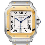 Cartier Santos de Cartier Watch - 39.8 mm Gold And Steel Case - Yellow Gold Bezel - Silvered Dial - Steel Bracelet - W2SA0009