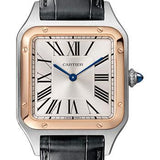 Cartier Santos-Dumont Watch - 43.5 mm Pink Gold And Steel Case - Silver Dial - Black Strap - W2SA0011