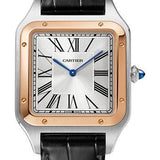 Cartier Santos-Dumont Watch - 46.6 mm x 33.9 mm Steel Case - Pink Gold Bezel - Silver Dial - Black Leather Strap - W2SA0017