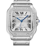 Cartier Santos de Cartier Watch - 35.1 mm Steel Case - Diamond Bezel - Sunray Dial - Interchangeable Bracelet - W4SA0005