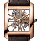 Cartier Tank MC Watch - 34.5 mm Pink Gold Case - Pink Gold Case Bezel - Skeleton Dial - Brown Alligator Strap - W5310040