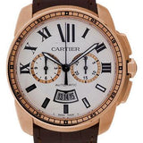 Cartier Calibre de Cartier Chronograph Watch - 42 mm Pink Gold Case - Silver Dial - Brown Alligator Strap - W7100044