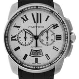 Cartier Calibre de Cartier Chronograph Watch - 42 mm Steel Case - Silver Dial - Black Alligator Strap - W7100046