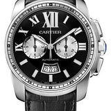 Cartier Calibre de Cartier Chronograph Watch - 42 mm Steel Case - Black Dial - Black Alligator Strap - W7100060