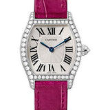 Cartier Tortue Watch - 30 mm White Gold Diamond Case - Fuchsia-Pink Alligator Strap - WA501007